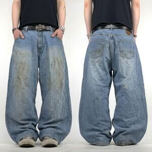 Vintage y2k rare mecca grunge embroidered baggy wide leg faded jeans